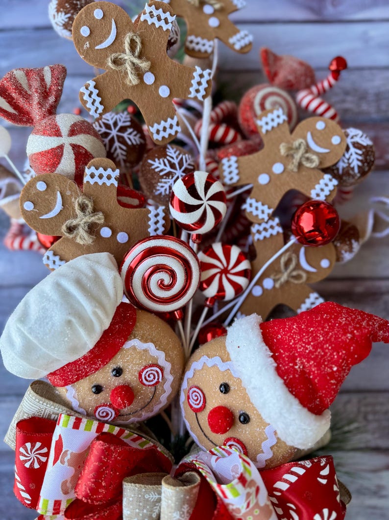 Gingerbread Candy Cane Christmas Tree Topper Bow: Handmade Holiday ...