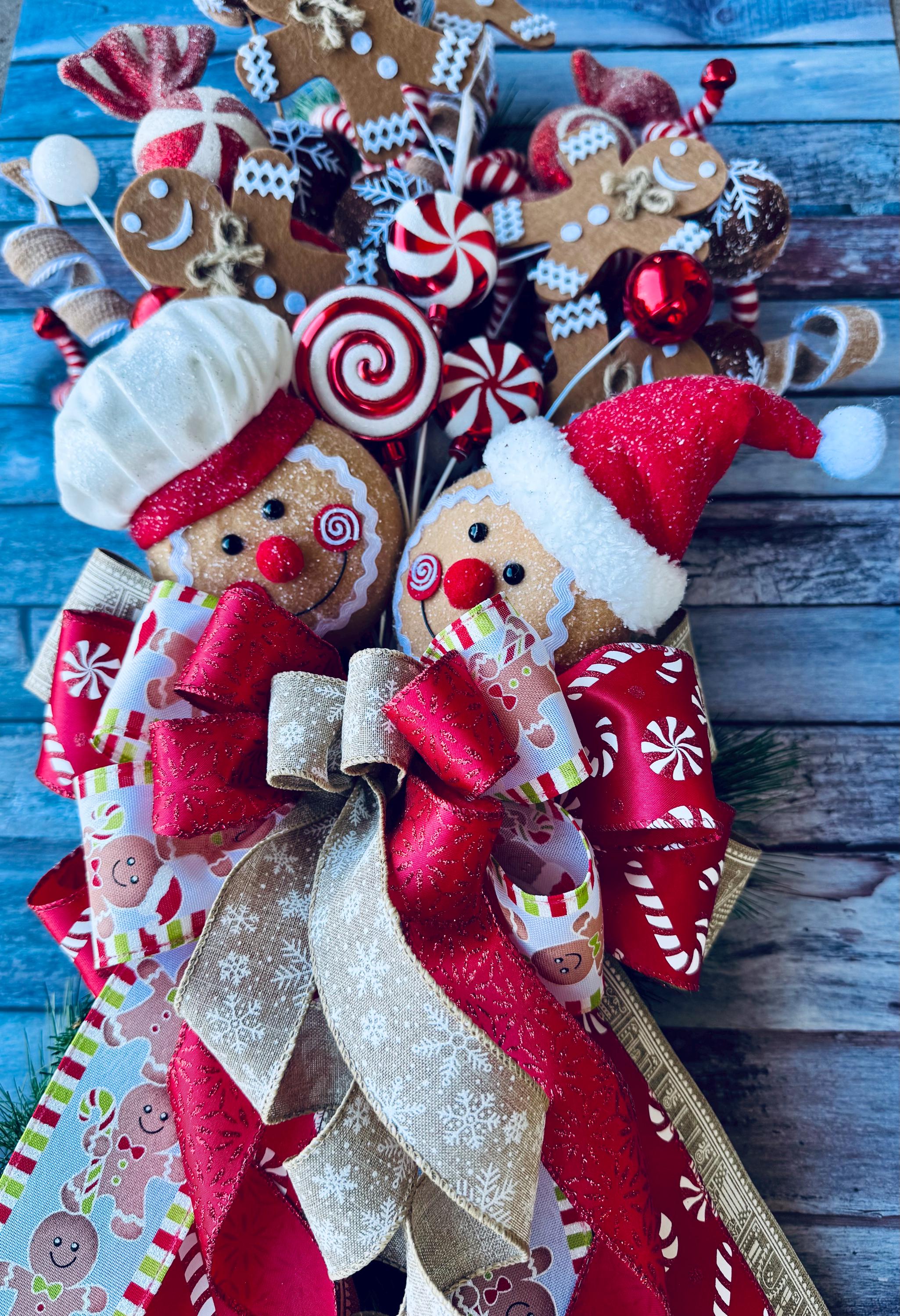 Gingerbread Candy Cane Christmas Tree Topper Bow: Handmade Holiday ...