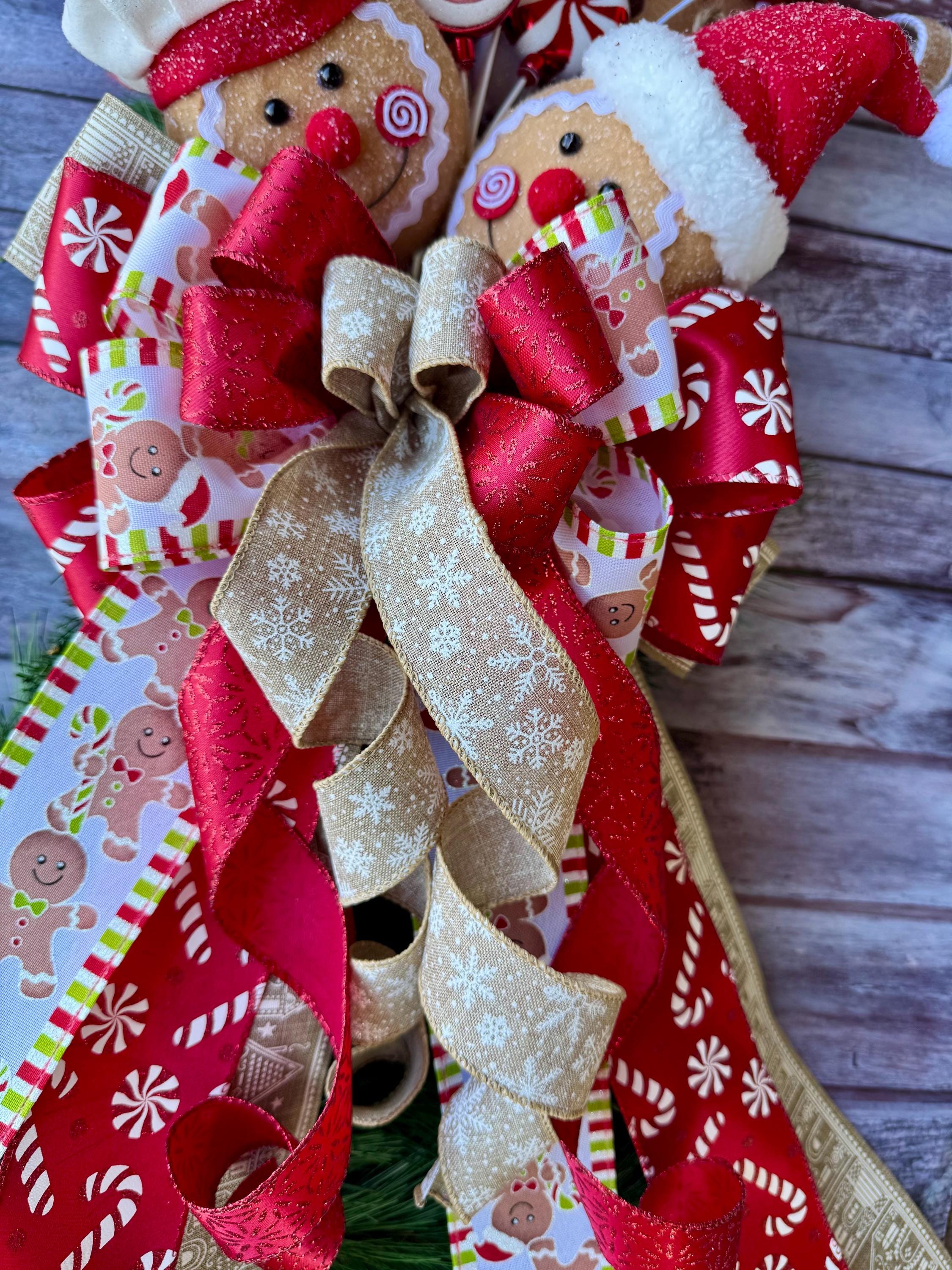 Gingerbread Candy Cane Christmas Tree Topper Bow: Handmade Holiday ...