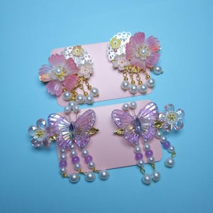 Enchanting Flower, Butterfly Chinese style Hairpins, Set of 2 hairpin&gt;~&lt;