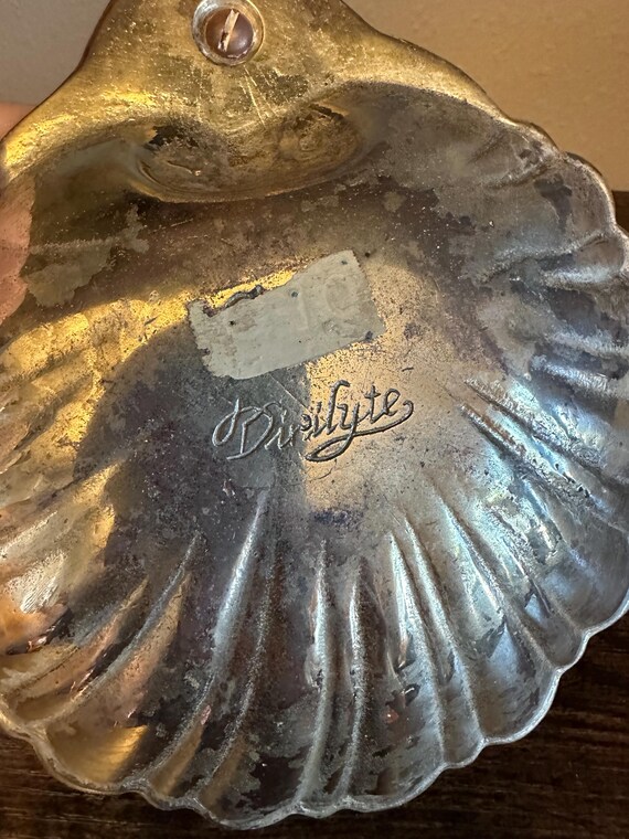 Solid Brass Trinket Shell Dish with Fish Vintage … - image 4