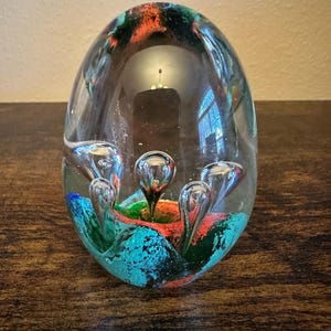 Glass Paperweight with Bubbles and Beautiful Color Vintage