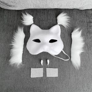 DIY Therian Cat Mask Kit Felted Plain White Blank Base Furry Fangs Eye Mesh - Ready to Ship