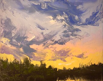 Sunset Over The Mississippi River in St. Paul - original oil painting