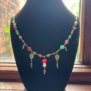 Mushroom Charm Necklace- cottagecore, mushroom, handmade beaded fairy jewelry