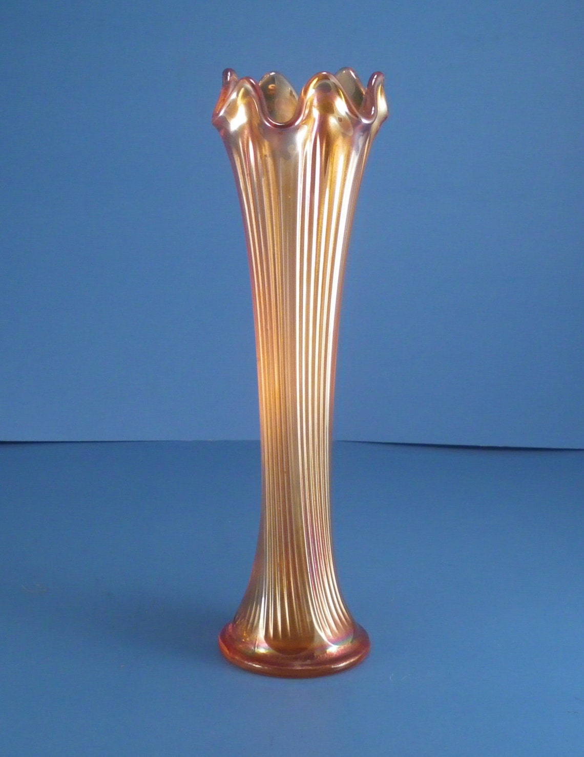 Fenton Marigold Fine Rib Carnival Glass Swung Vase Etsy