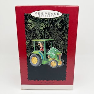 New in Box 1996 Hallmark Keepsake Holiday Haul Green Tractor Ornament Vintage