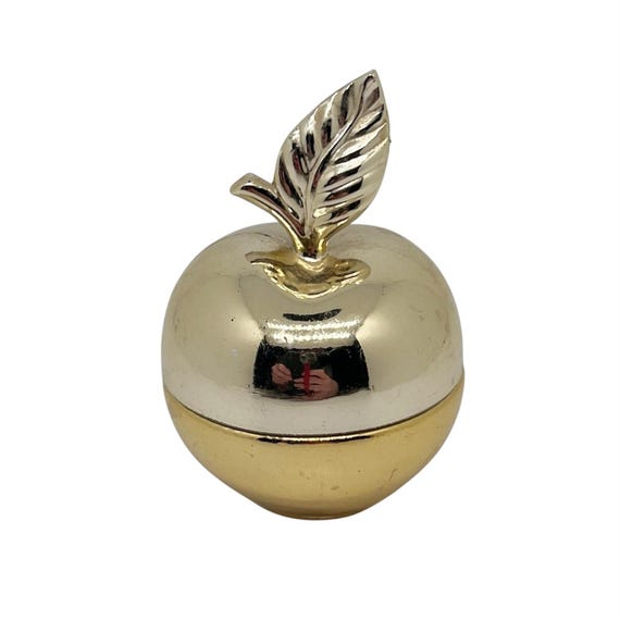 Vintage 1970s Avon Gold Enchanted Apple Cream Sachet Jar - Empty