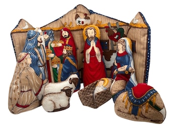 Set di 8 pezzi per presepe natalizio in tessuto felpato vintage