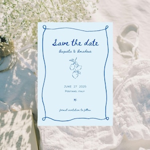 Hand Drawn Save The Date Whimsical Illustrated Wedding Invitation Canva Template Amalfi Coast Italy Illustrations Intimate DIY Destination