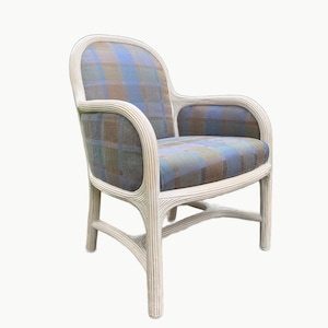 Vintage Reeded Rattan Upholstered Armchair