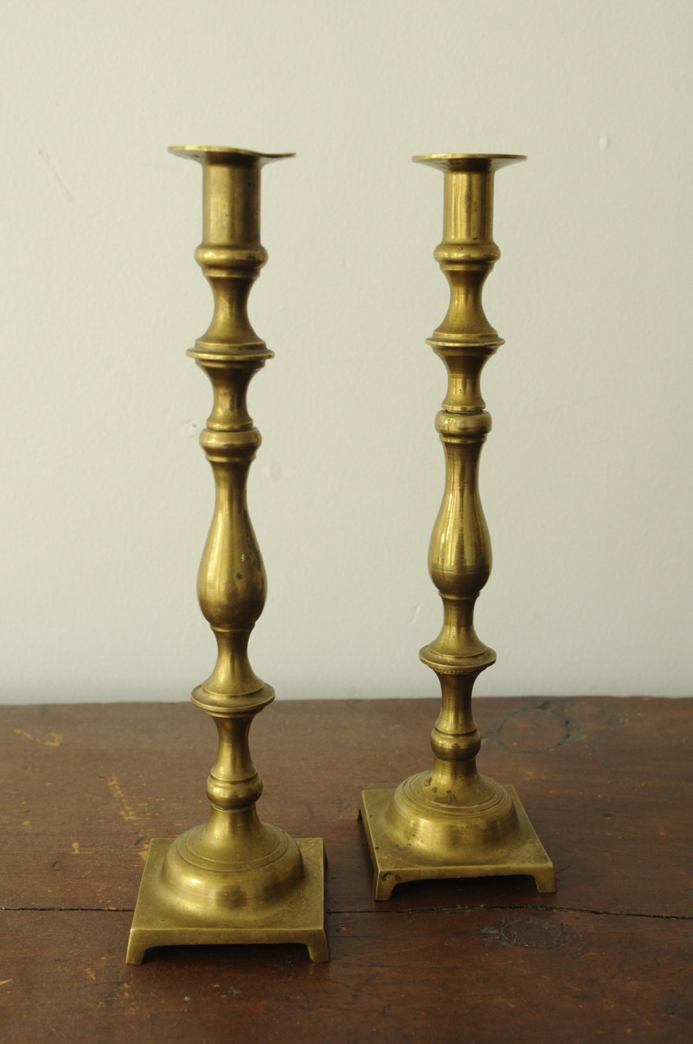 Pair of vintage tall brass candle holders Etsy