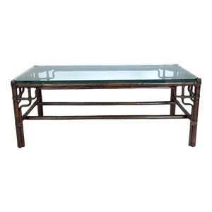 Vintage McGuire Rattan Coffee Table With Glass Top