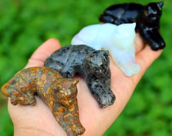 2.8'' 光る石の猫の頭、水晶猫、猫の置物、水晶猫の装飾、猫の彫刻、猫