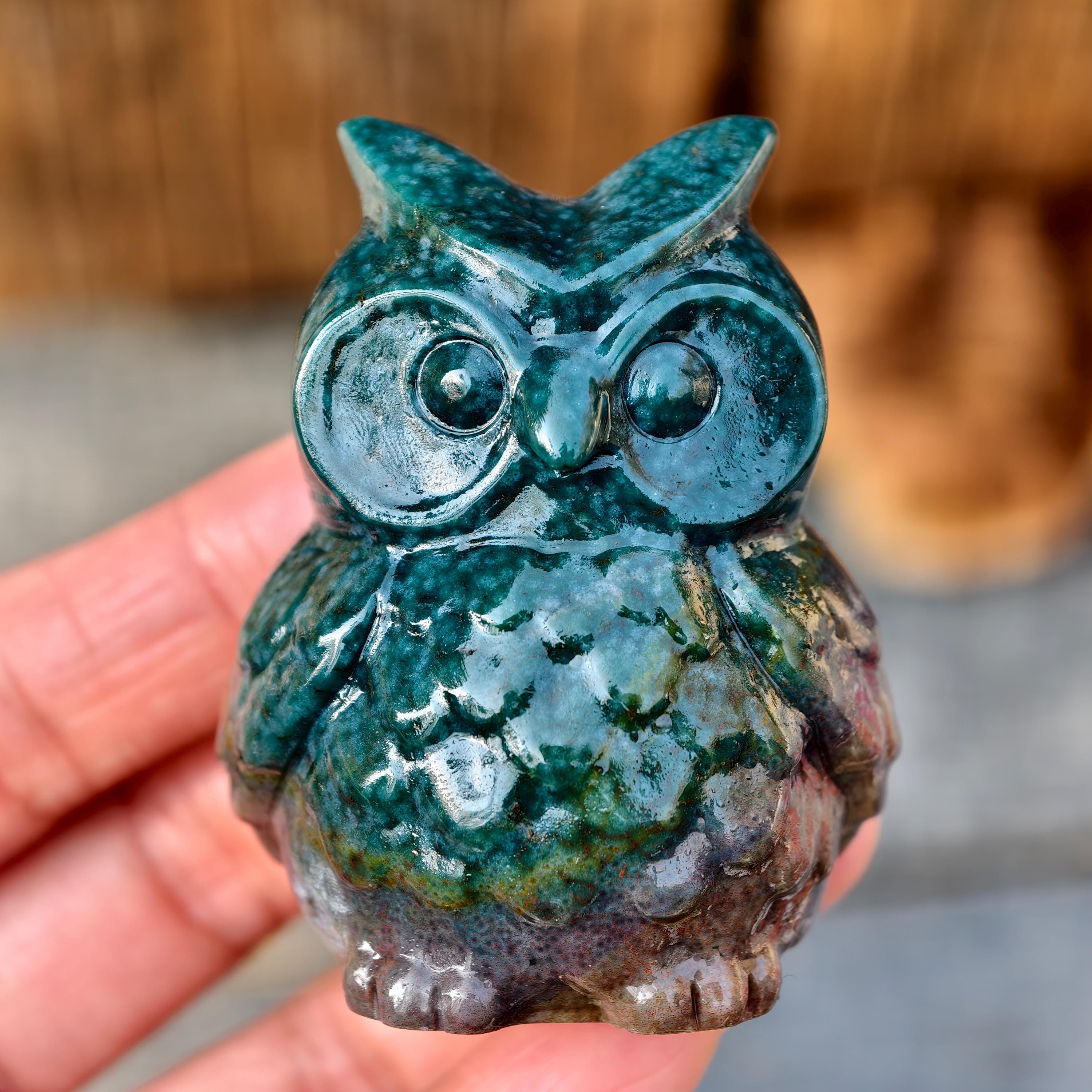 2.4inches Natural Ocean Jasper Carved Owl, Quartz Crystal Carving