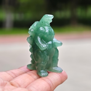 2,4 inch natuurlijke aventurijn gesneden Godzilla, kwartskristalbeeldhouwwerk, Godzilla-beeld;