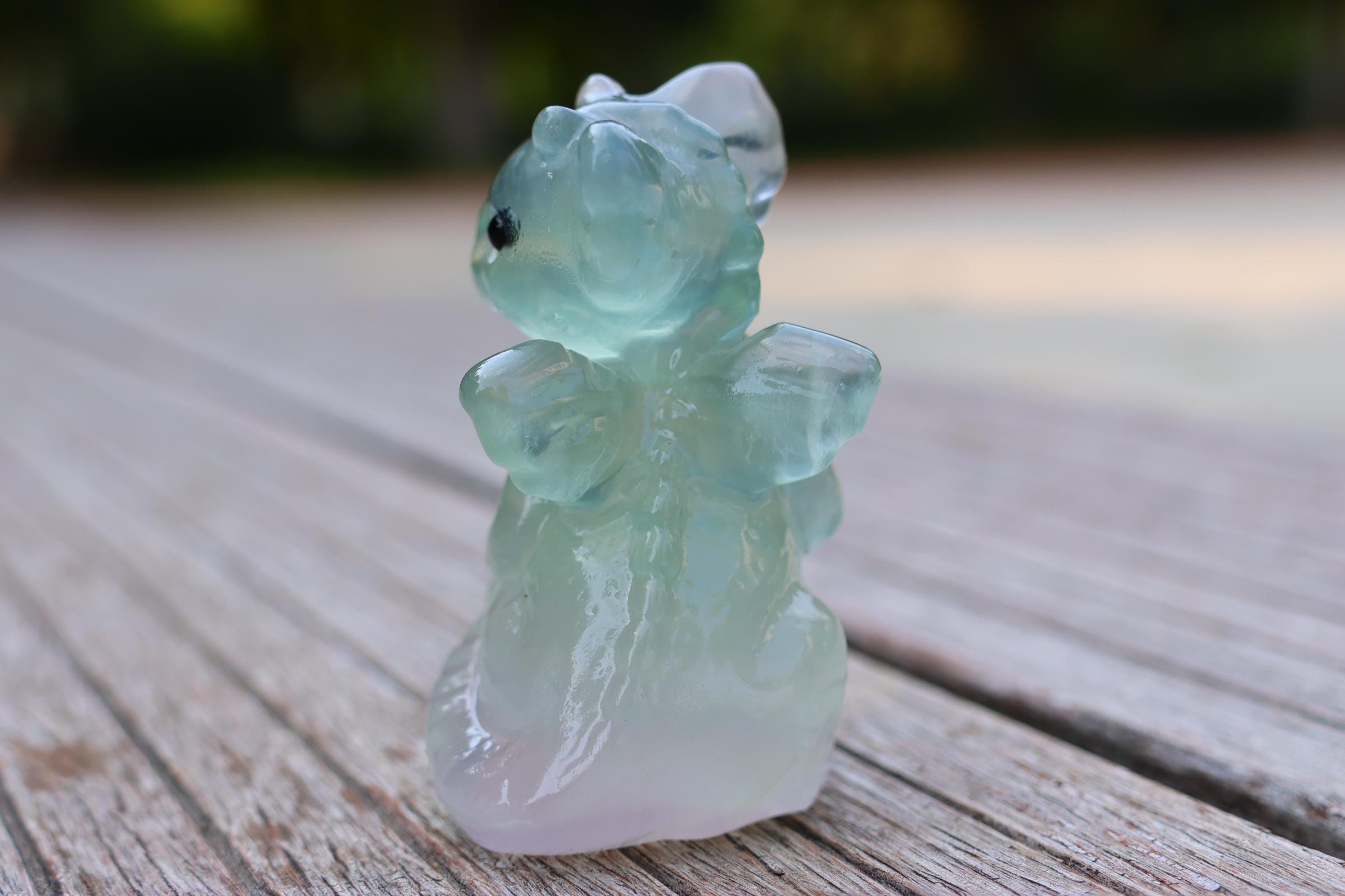 2.4インチの天然蛍石彫刻ドラゴン、水晶彫刻、ドラゴン像 - Etsy 日本