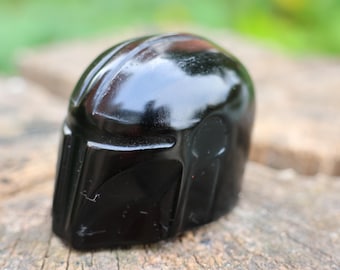 1,2 inch gesneden uit natuurlijk obsidiaan gesneden Mandalore-hoofd, snijwerk van kwartskristallen, Mandalore-beeld;