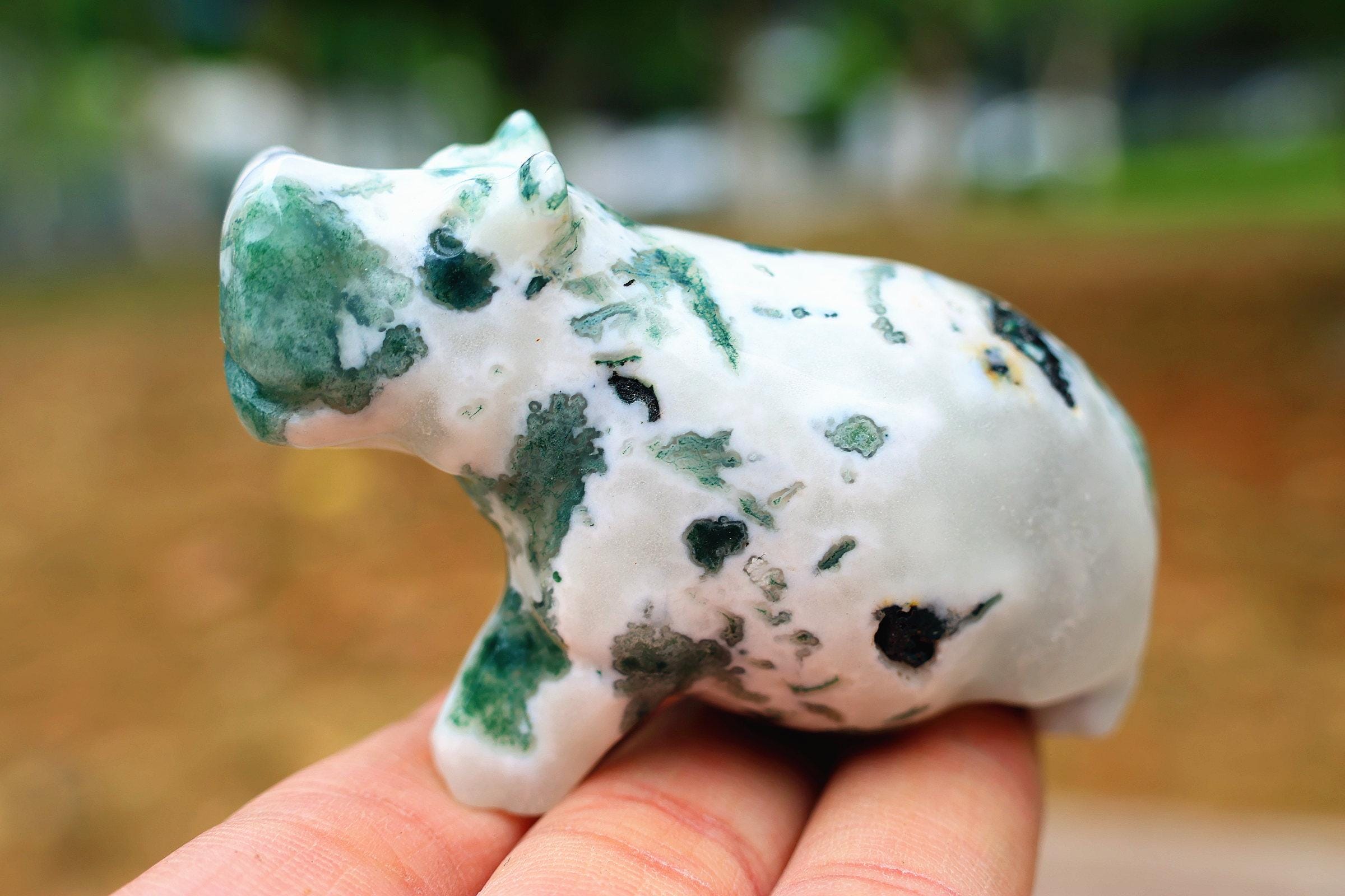 天然石 モスアゲート キティ 彫刻★カービング★インテリア Moss agate figurine - Etsy 日本