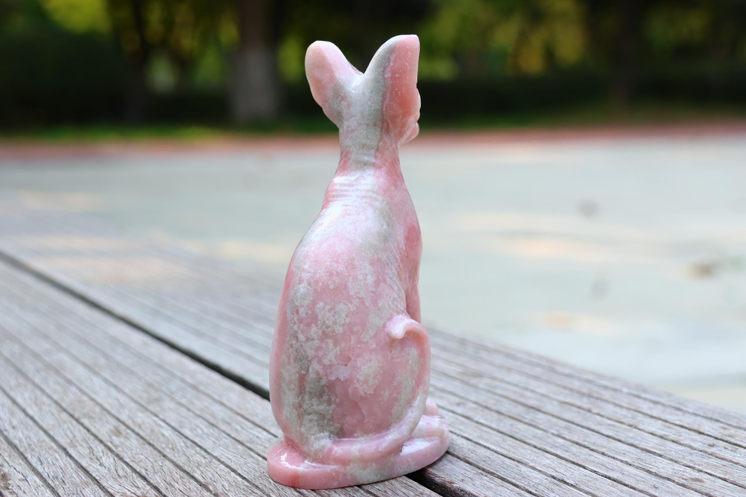 6inches Natural Pink Opal Carved Egypt Cat, Quartz Crystal Carving