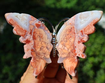 3.6inches natural pink agate carved butterfly, quartz crystal carving, butterfly statue