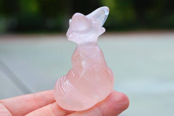 2.4inches Natural Rose Quartz Carved Fox, Quartz Crystal Carving