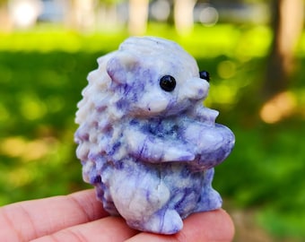 2.1インチ天然紫ハウイトハリネズミ、水晶彫刻、ハリネズミ像 - Etsy 日本
