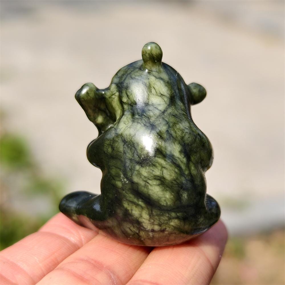 Green Jade Panda Carving, Natural Crystal Panda, Panda Decor