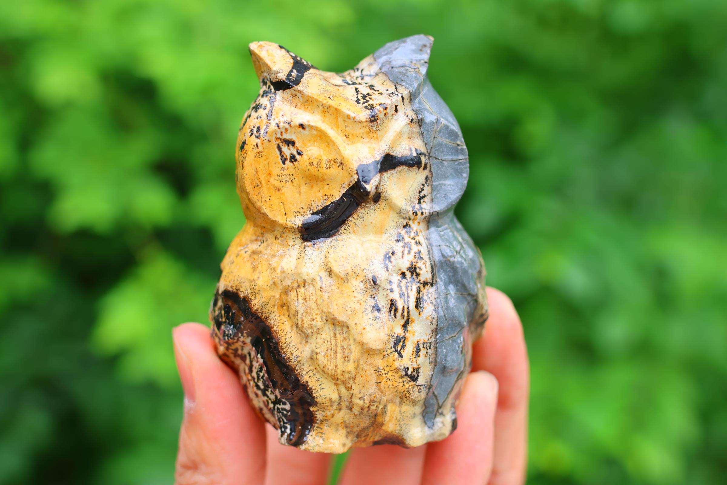 3インチの天然石彫刻フクロウ、水晶彫刻、フクロウの像 - Etsy 日本