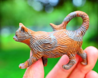 猫の像、猫の置物、石の猫の彫刻、猫の彫刻、白い猫の置物、彫刻された