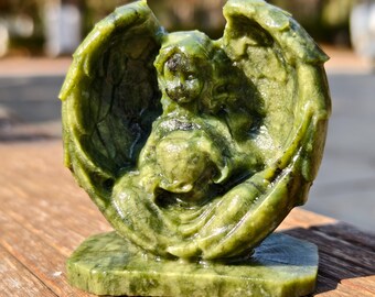 3.4inches natural green jade carved angel, quartz crystal carving, angel statue