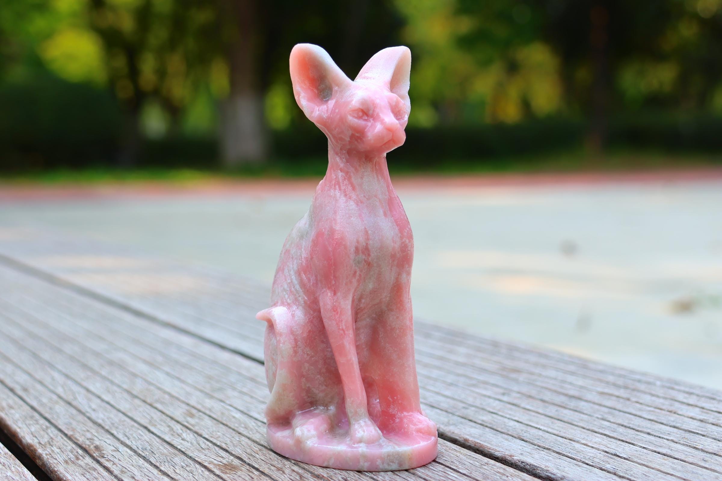 6inches Natural Pink Opal Carved Egypt Cat, Quartz Crystal Carving