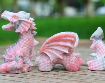 5.6inches Natural Pink Opal Carved Dragon, Quartz Crystal Carving