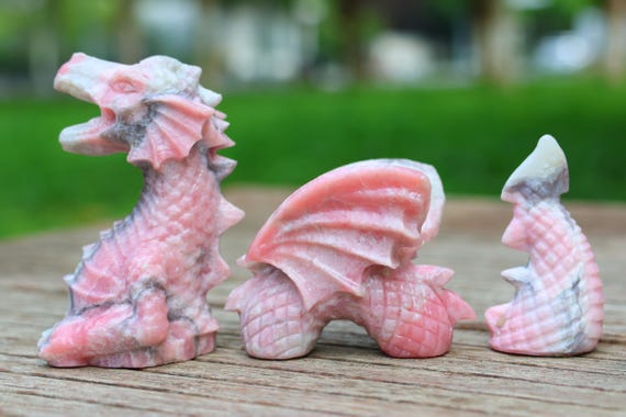 5.6inches Natural Pink Opal Carved Dragon, Quartz Crystal Carving