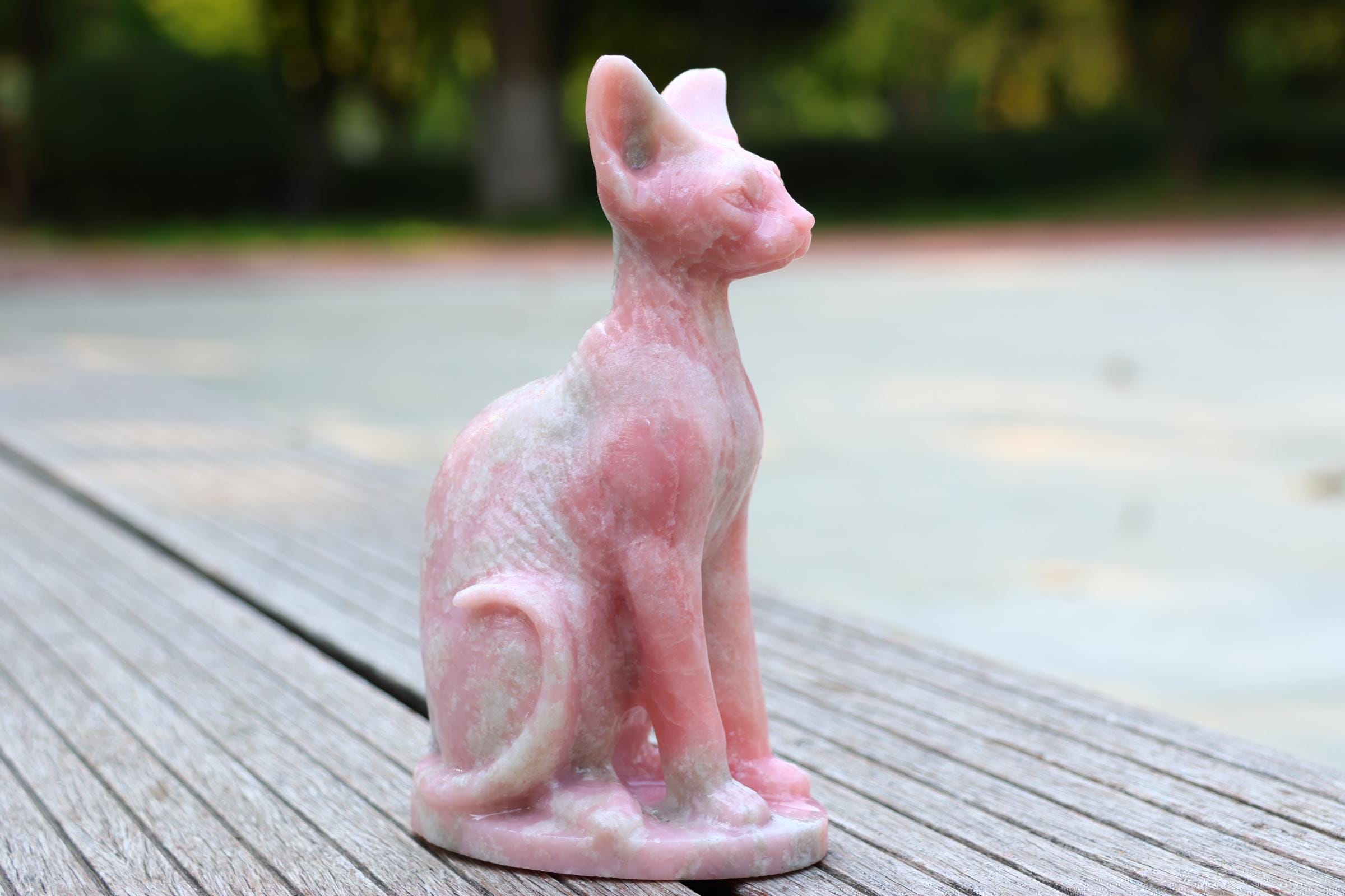 6inches Natural Pink Opal Carved Egypt Cat, Quartz Crystal Carving