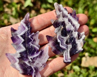 Dreamy Amethyst Leaf Carving, Natural Purple Crystal Leaf, Healing Crystal Home Decor, Mineral Specimen