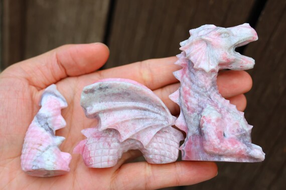5.6inches Natural Pink Opal Carved Dragon, Quartz Crystal Carving