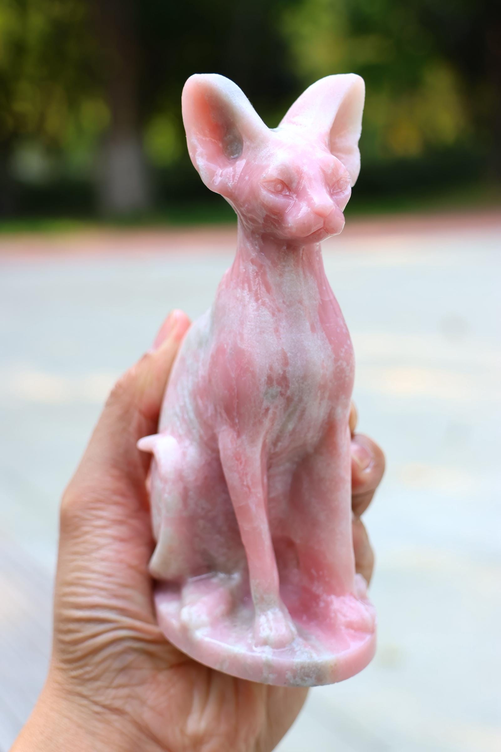 6inches Natural Pink Opal Carved Egypt Cat, Quartz Crystal Carving