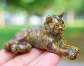 2.8'' 光る石の猫の頭、水晶猫、猫の置物、水晶猫の装飾、猫の彫刻、猫