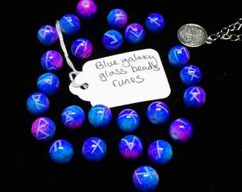 Blue galaxy glass bead runes