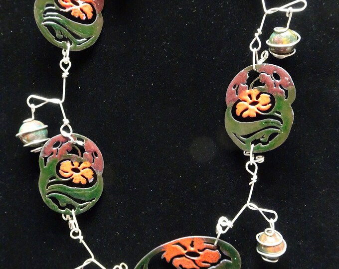 Floral and Jasper enameled necklace