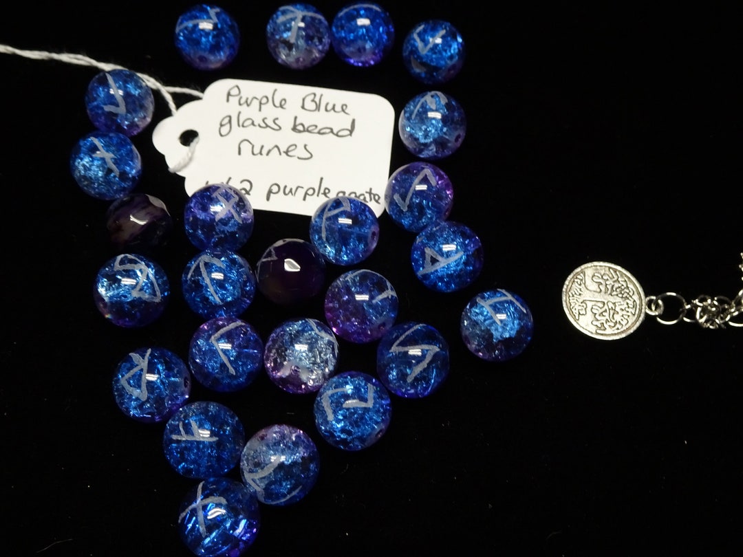 Purple Blue Glass Bead Runes With 2 Purple Agate - Etsy