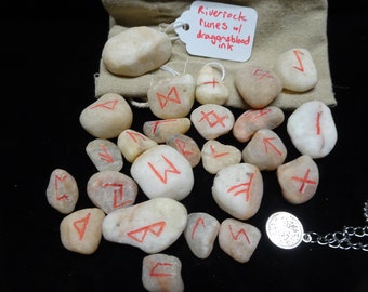 River rock runes inked with dragon's blood