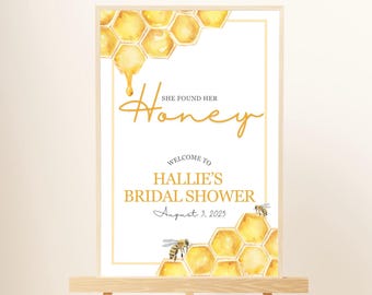 Honey Bridal Shower Sign, She Found Her Honey, Bride To Bee Bridal Shower Welcome Sign, Watercolor Welcome Sign, Digital File