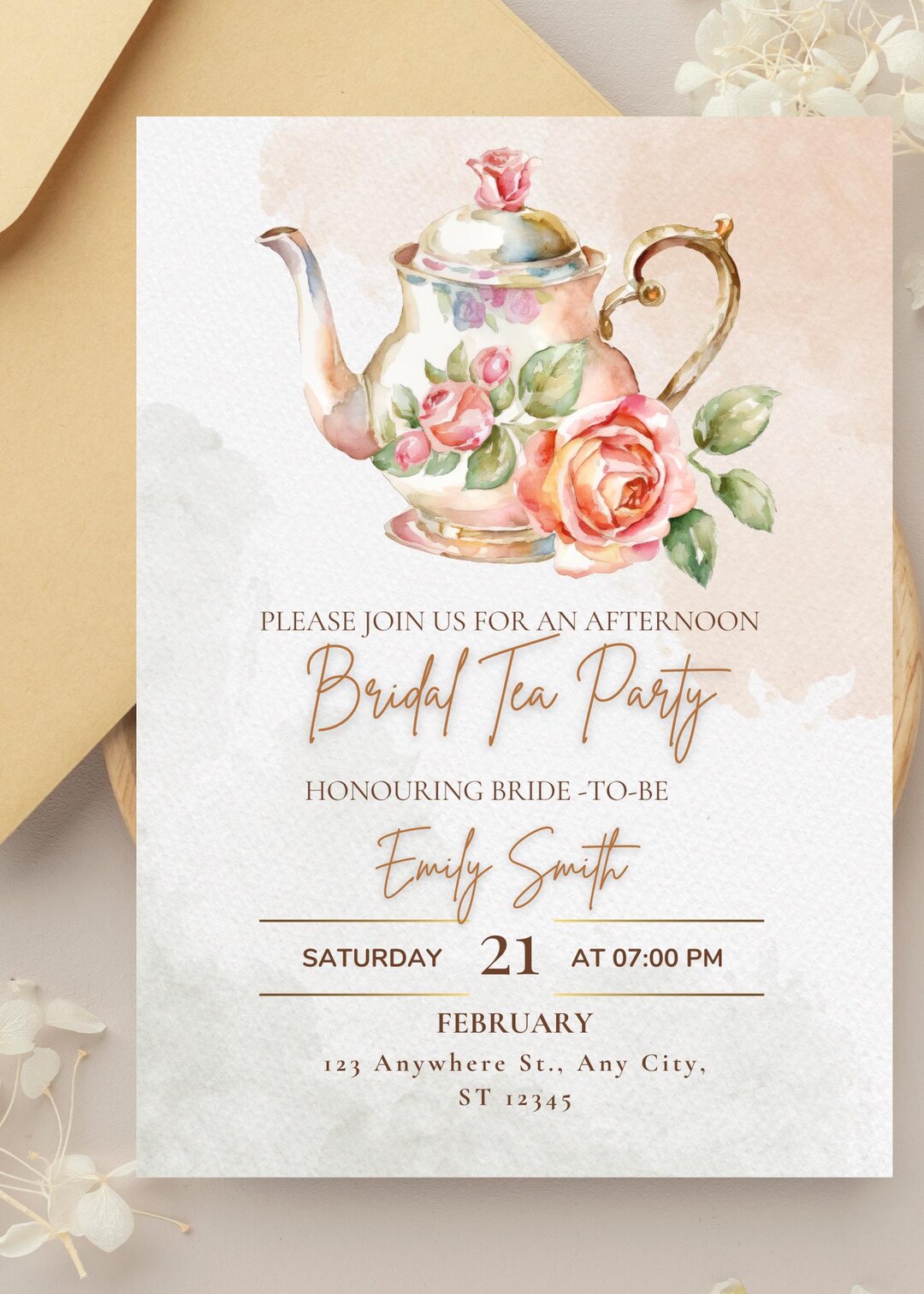 Bridal Shower Tea Party Invitation, Time for Tea With the Bride to Be