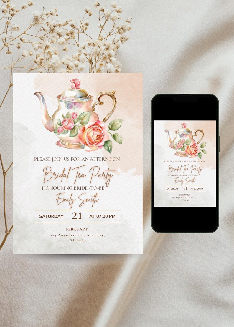 Bridal Shower Tea Party Invitation, Time for Tea With the Bride to Be