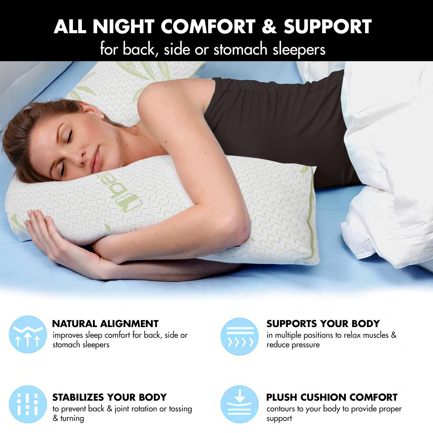 Bamboo Memory Foam V Pillow Neck Back Support Nursing Orthopedic Pillow With Bamboo Removeable Cover - View #3