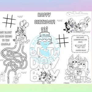 Bluey Birthday Boy Coloring Page/Party Favors/Kids birthday/boy&#39;s birthday/birthday party/birthday favors/birthday activity page