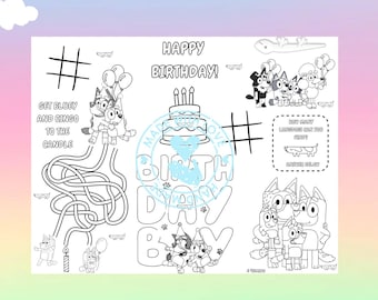 Bluey Birthday Boy Coloring Page/Party Favors/Kids birthday/boy's birthday/birthday party/birthday favors/birthday activity page