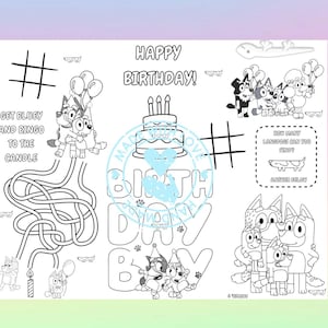 Editable Bluey Birthday Boy Coloring Page/Party Favors/Kids birthday/boy&#39;s birthday/birthday party/birthday favors/birthday activity page